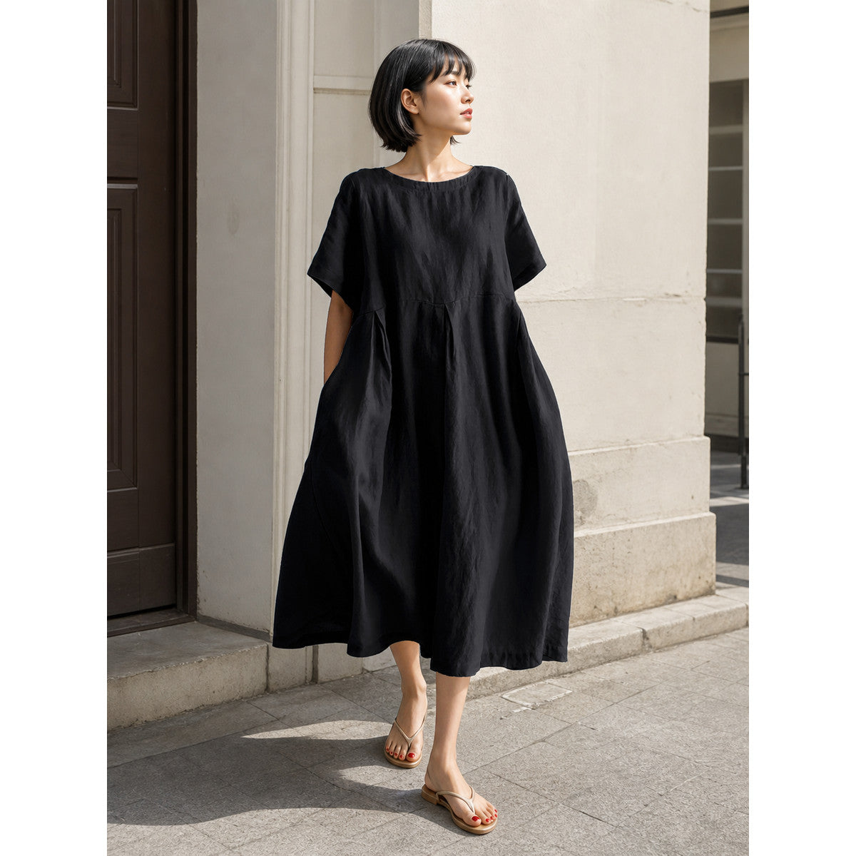 Women's Black Dress with a Round Neckline and A-Line Silhouette