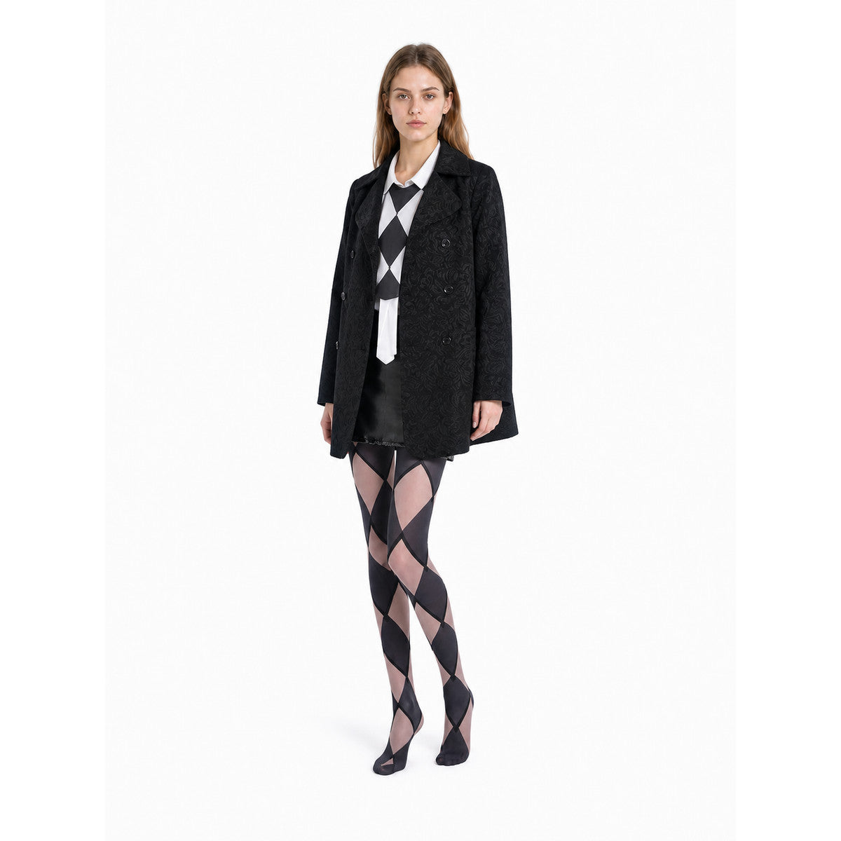Costume Set with Coat, Blouse, Skirt, and Diamond-Pattern Knee-High Socks Costumes detail