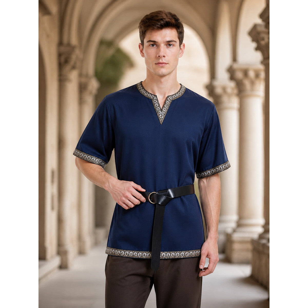 Medieval Shirt with V-Neck and Belt