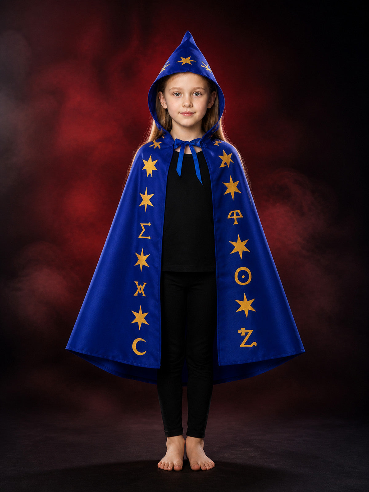 Kids Wizard Cape and Pointed Hat Costume Set, Blue with Gold Star Patterns
