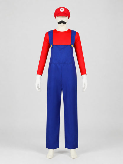 Mario Costume: Jumpsuit, Cap, Mustache, Gloves