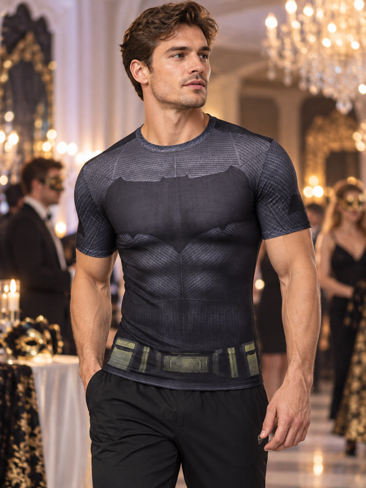 Men's Short-Sleeve Athletic T-Shirt with Musculature Print