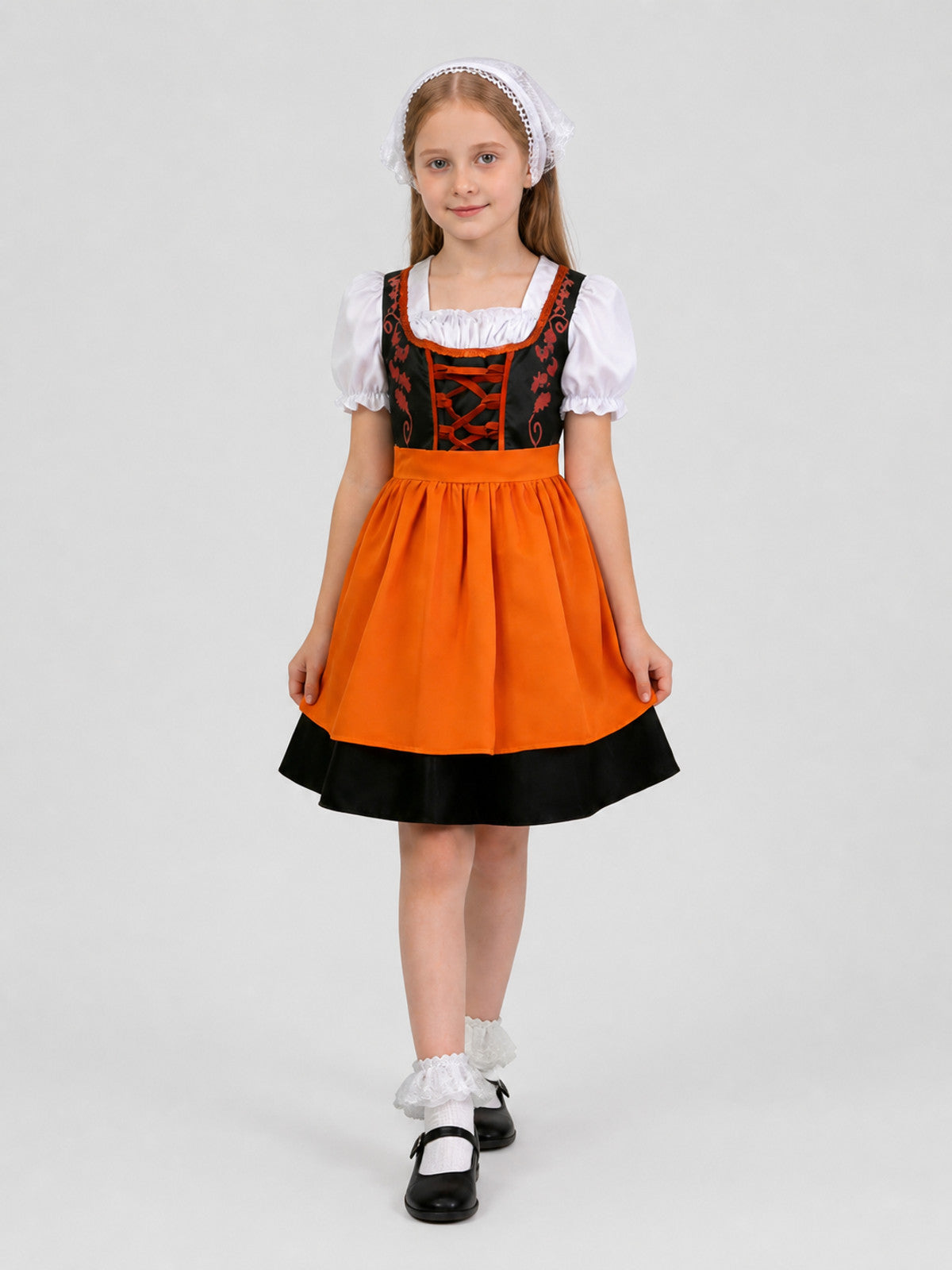Bavarian Dress with Lace-Up Detail, Full Skirt, and Sleeves Costume Dresses detail