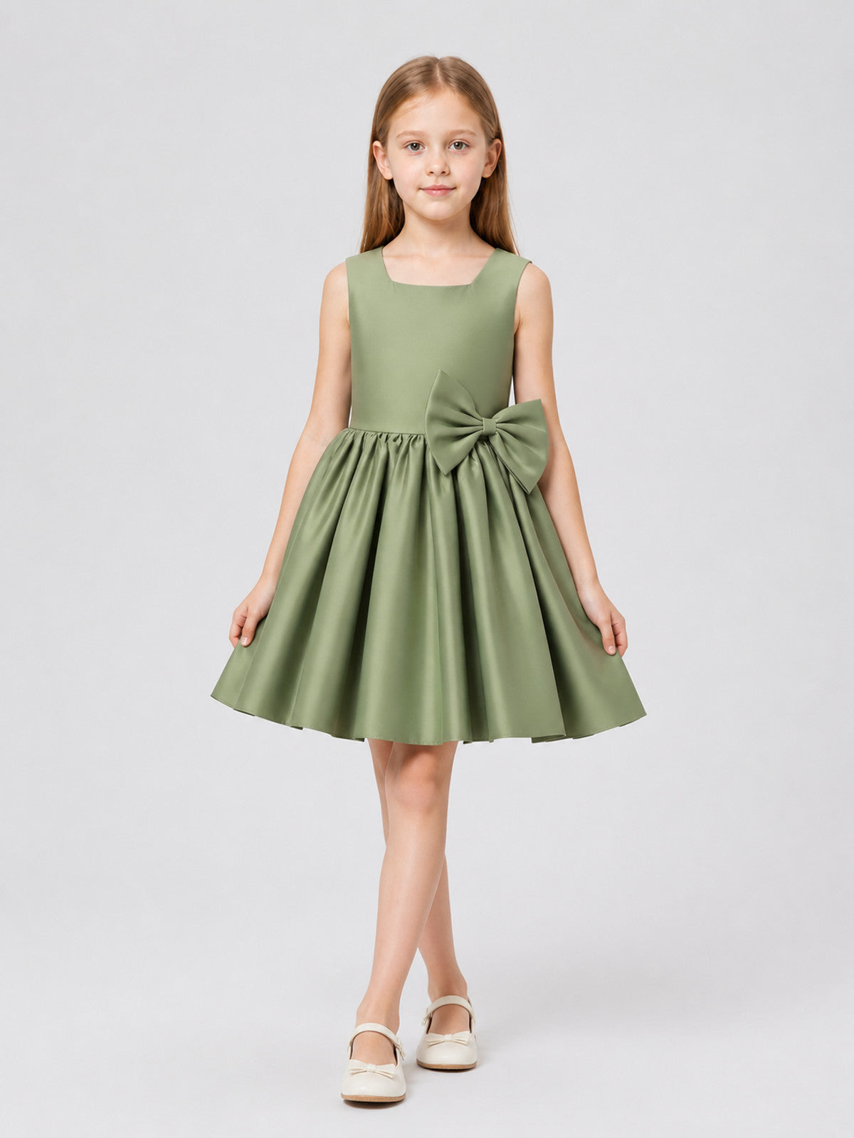 Children's Full Dress with a Large Bow, Green Costume Dresses detail