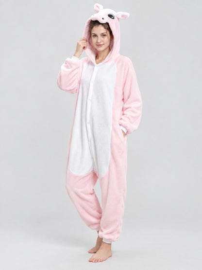 Flannel Pajama Jumpsuit with Hood and Ears