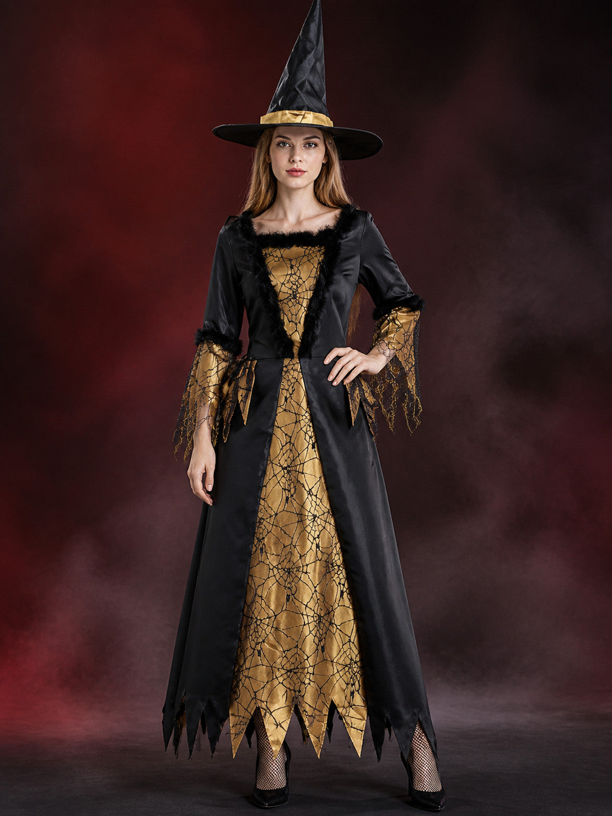 Black and Gold Witch Costume for Halloween main product view