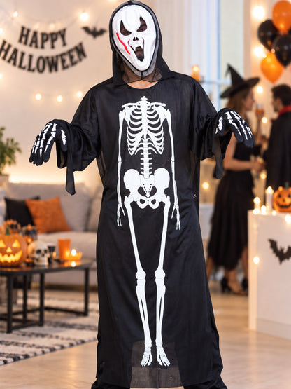 Skeleton Costume: Robe, Mask, Gloves