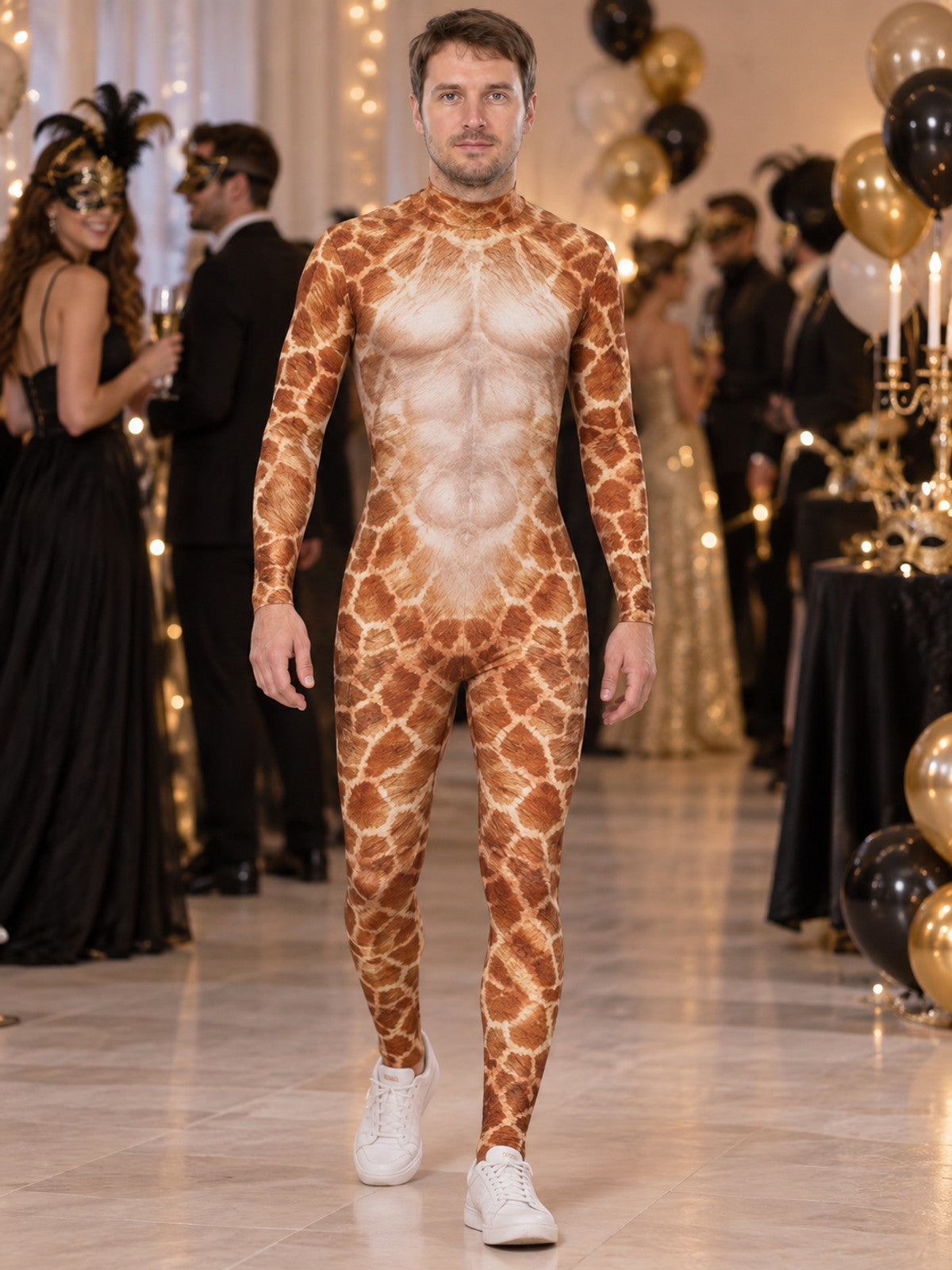 Fitted Jumpsuit with Animal Print, Brown