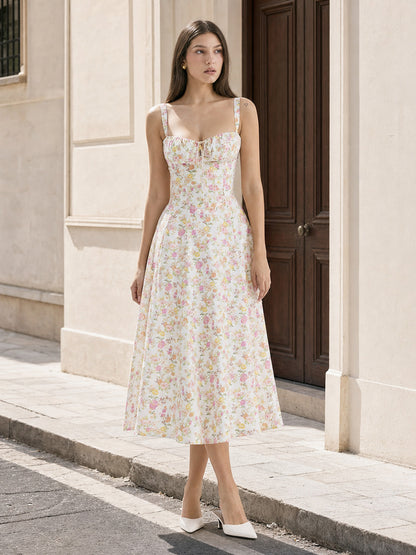 Women's midi dress with a square neckline and floral print Costume Dresses detail