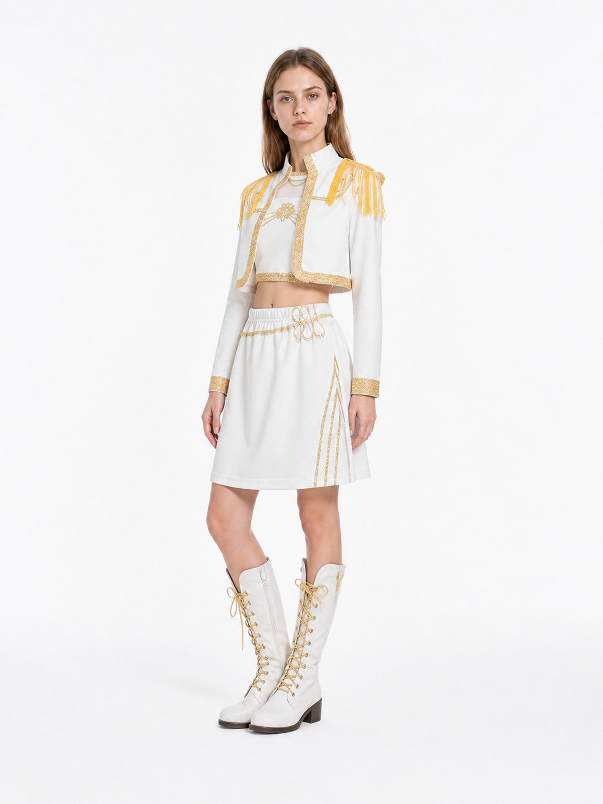 Three-Piece Stage Costume with Skirt and Gold Trim Costumes detail