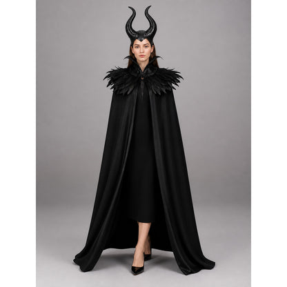Black Carnival Cloak with Horns and Feathers