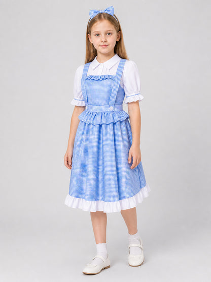 Dorothy Cosplay Dress in Blue-and-White Check with Bow