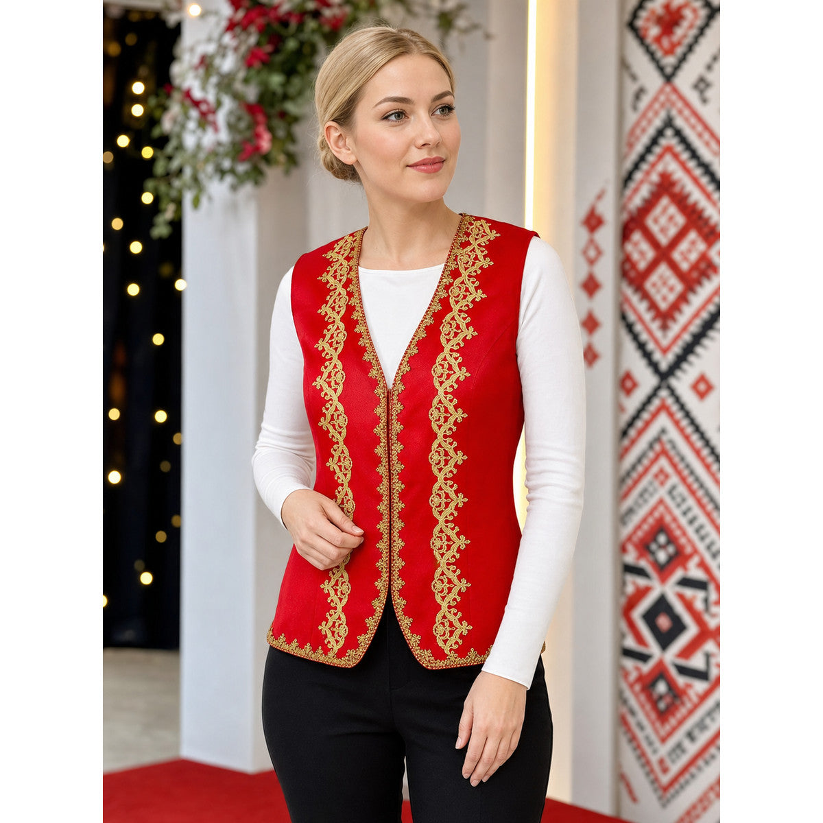 Embroidered Carnival Vest for Halloween, Red lifestyle