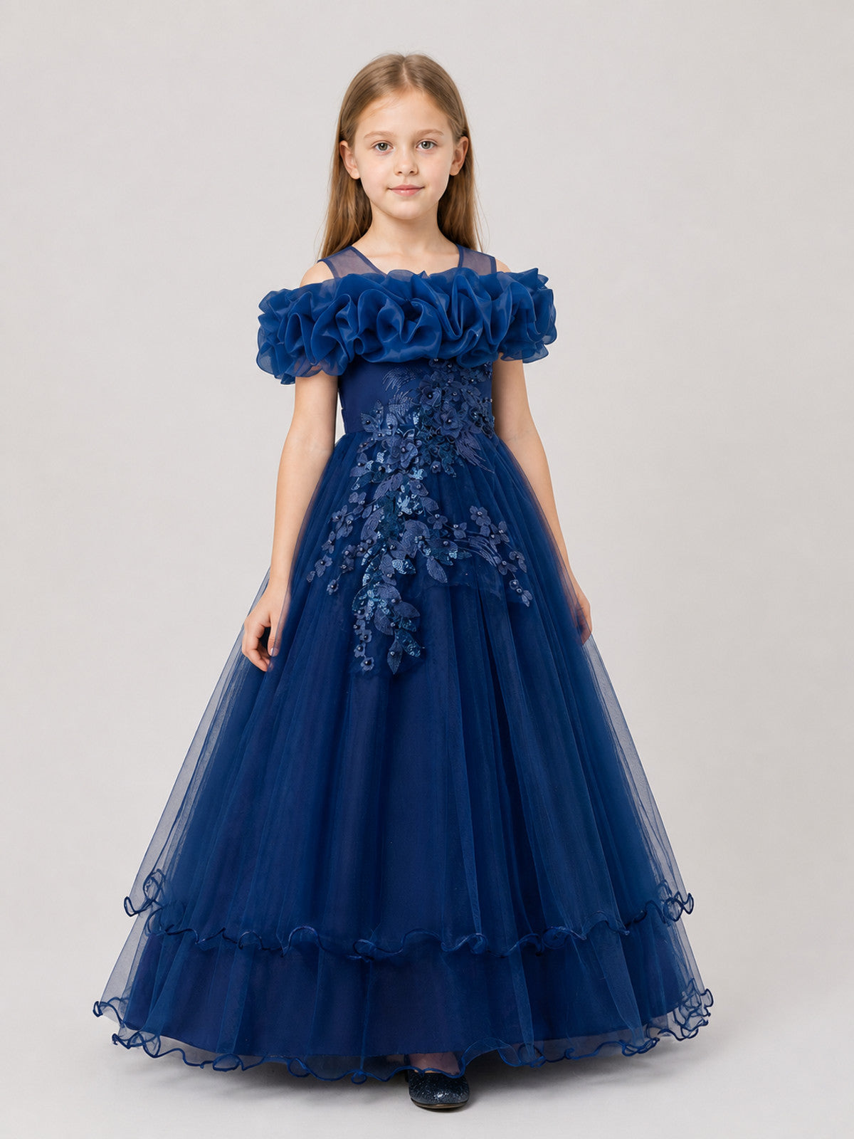 Girls' Princess Dress, Full Skirt, Sequins, Dark Blue Costume Dresses detail