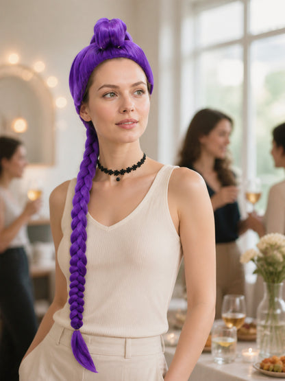 Purple Carnival Wig with Long Braid for Halloween