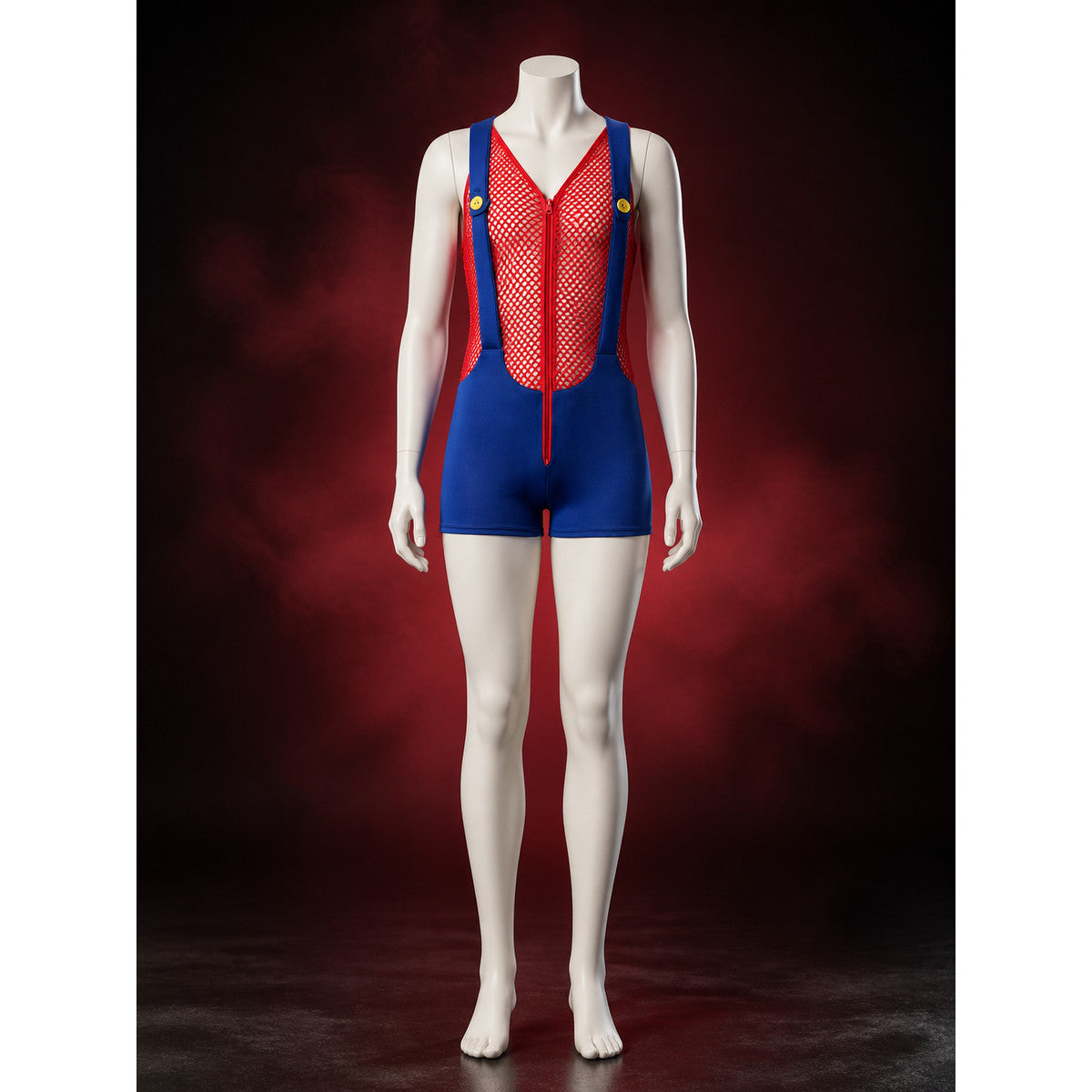 Women's Sexy Mario Mesh Bodysuit Costume for Halloween main product view
