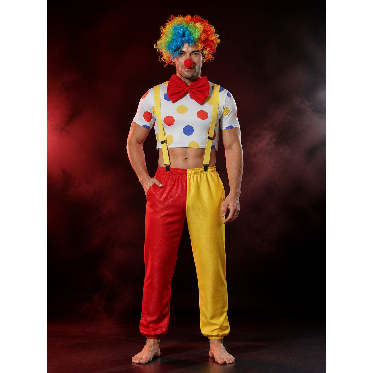 Men's Clown Circus Halloween Costume Set, White Polka Dot Crop Top With main product view