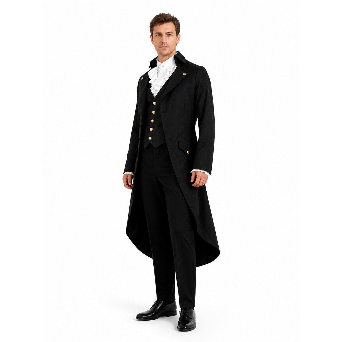 Black Gothic Victorian Tailcoat with Gold Buttons product detail