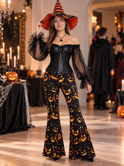 Halloween Witch Costume: Corset, Pants, Hat, Necklace