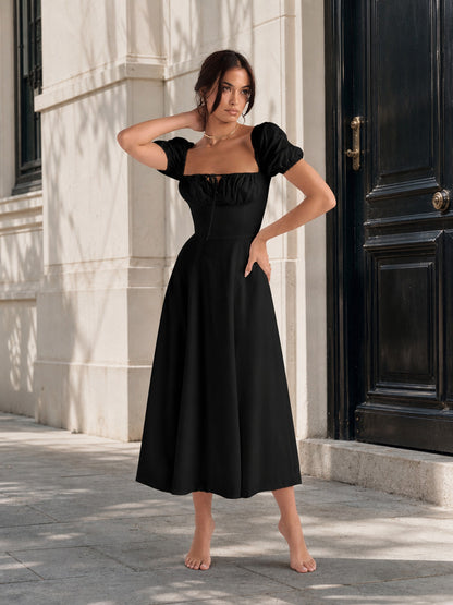 Women’s Black Midi Dress with Square Neckline