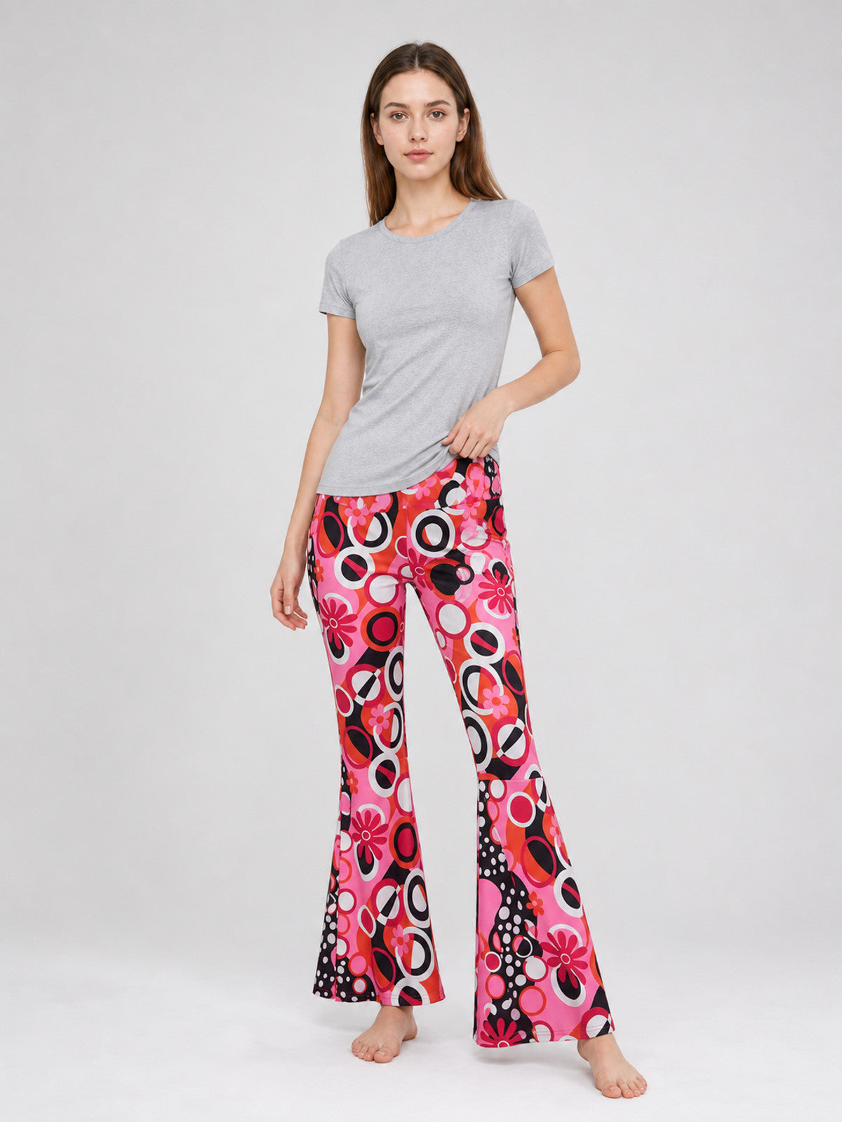 Flared Pants with a Bold Retro-Style Print