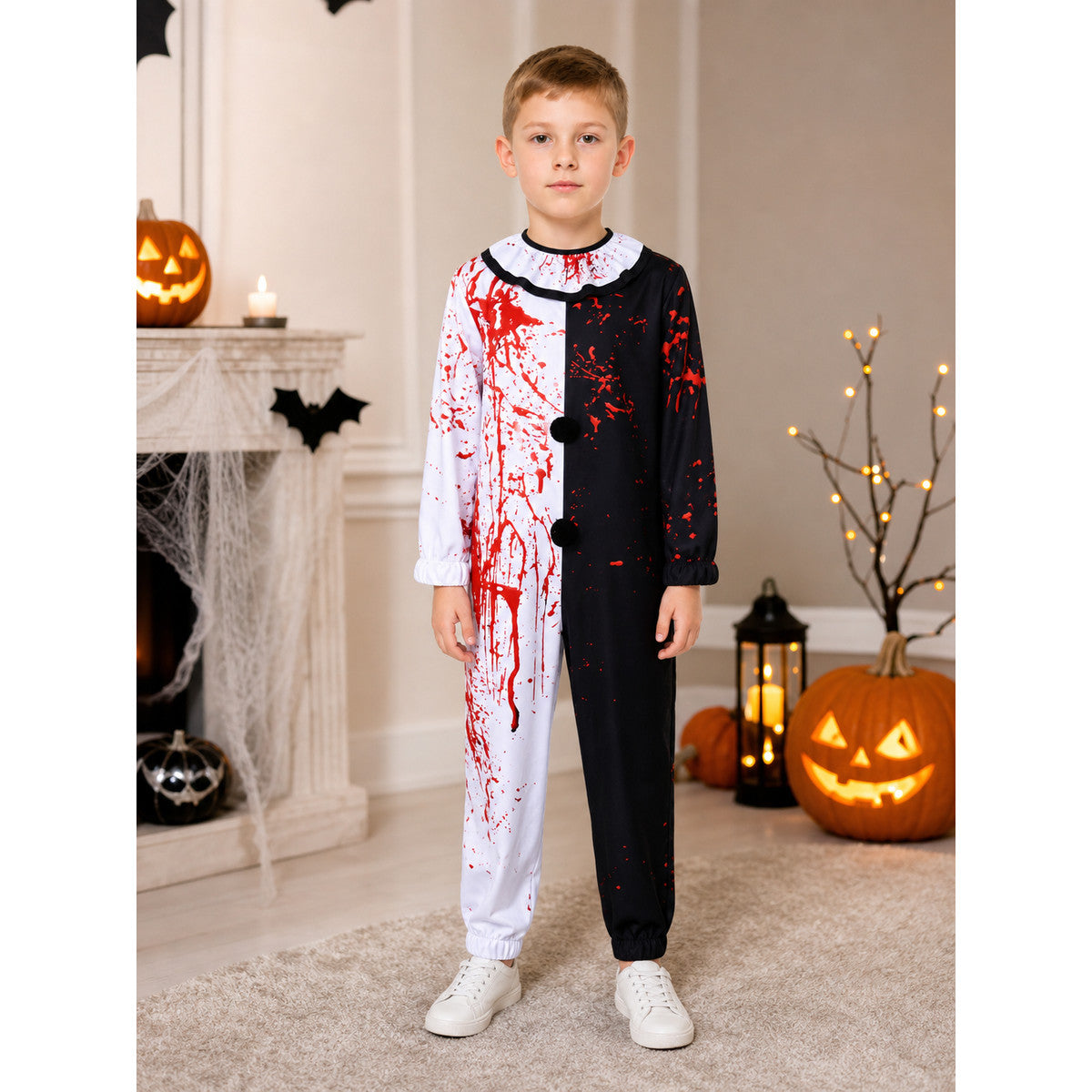 Carnival Clown Costume Jumpsuit with Blood Splatter Print