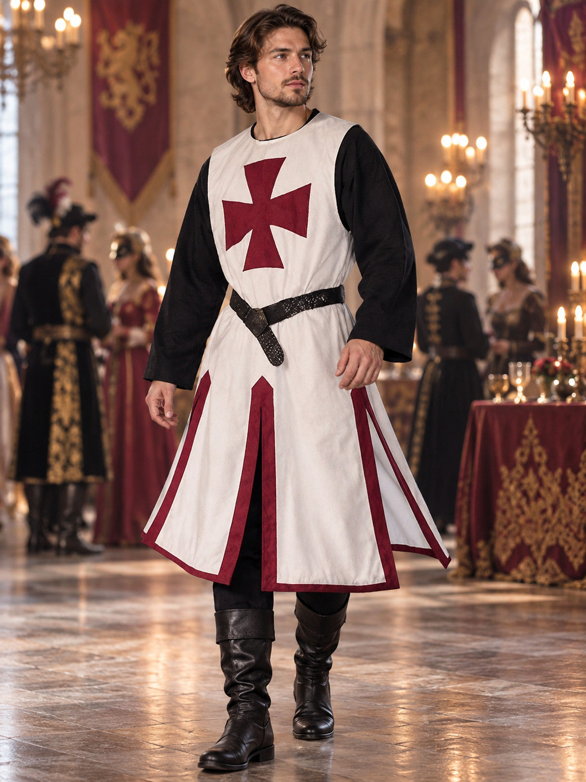 Medieval Tunic Wine with Cross and Trim