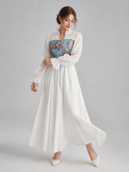 Retro Long-Sleeve Lace-Up Dress Costume Dresses detail