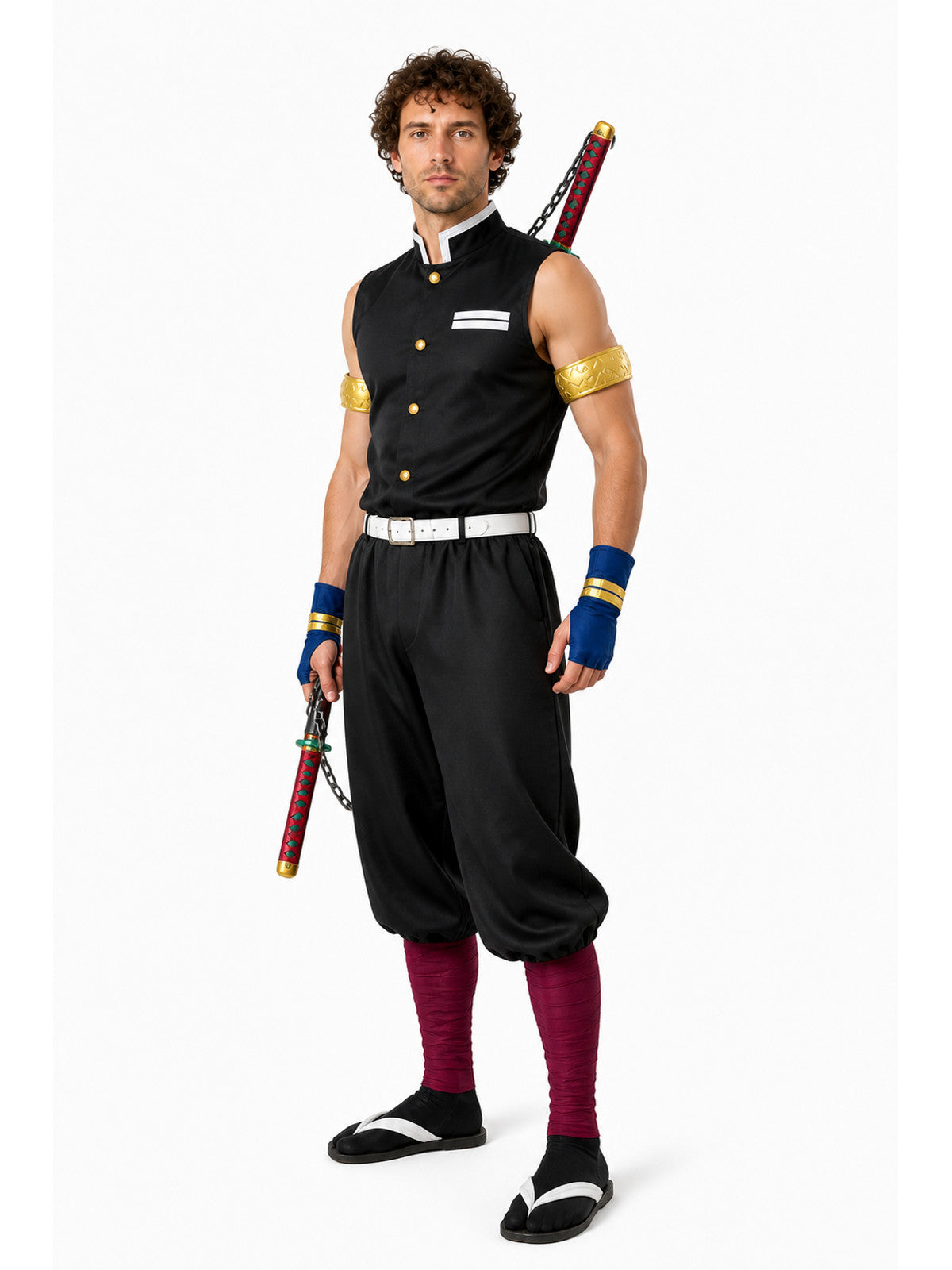 Tengen Uzui Cosplay Costume with Dual Swords for Halloween