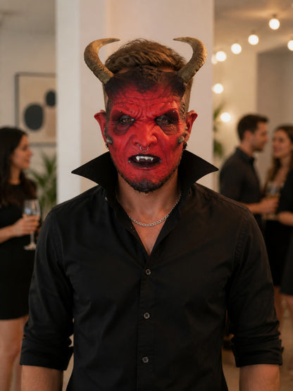 Red Carnival Mask with Horns for Halloween and Cosplay lifestyle view