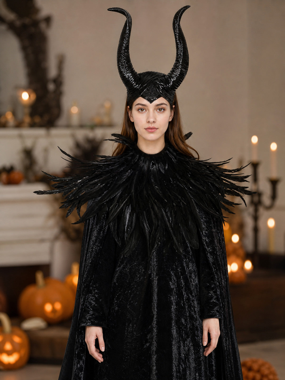 Halloween Carnival Headpiece with Horns and Feathers