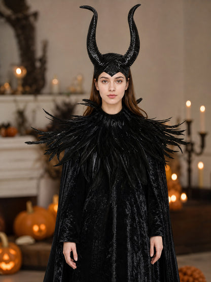 Halloween Carnival Headpiece with Horns and Feathers