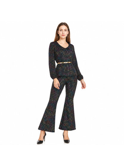 Sequined Jumpsuit with Flared Legs and a V-Neck product detail