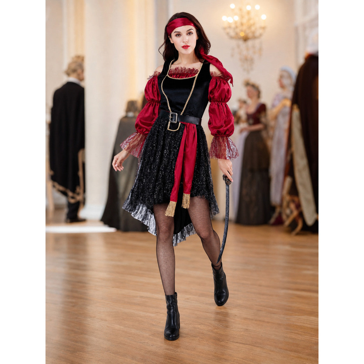 Pirate Costume in a Red-and-Black Style