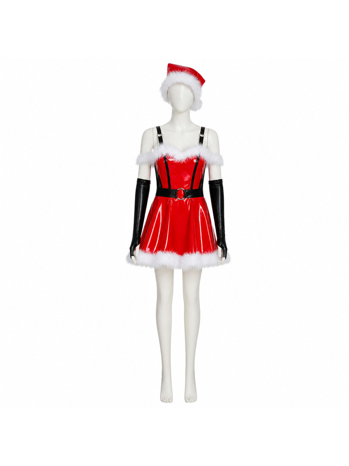 Red New Year's Costume with White Fur Trim and Belt Costumes detail