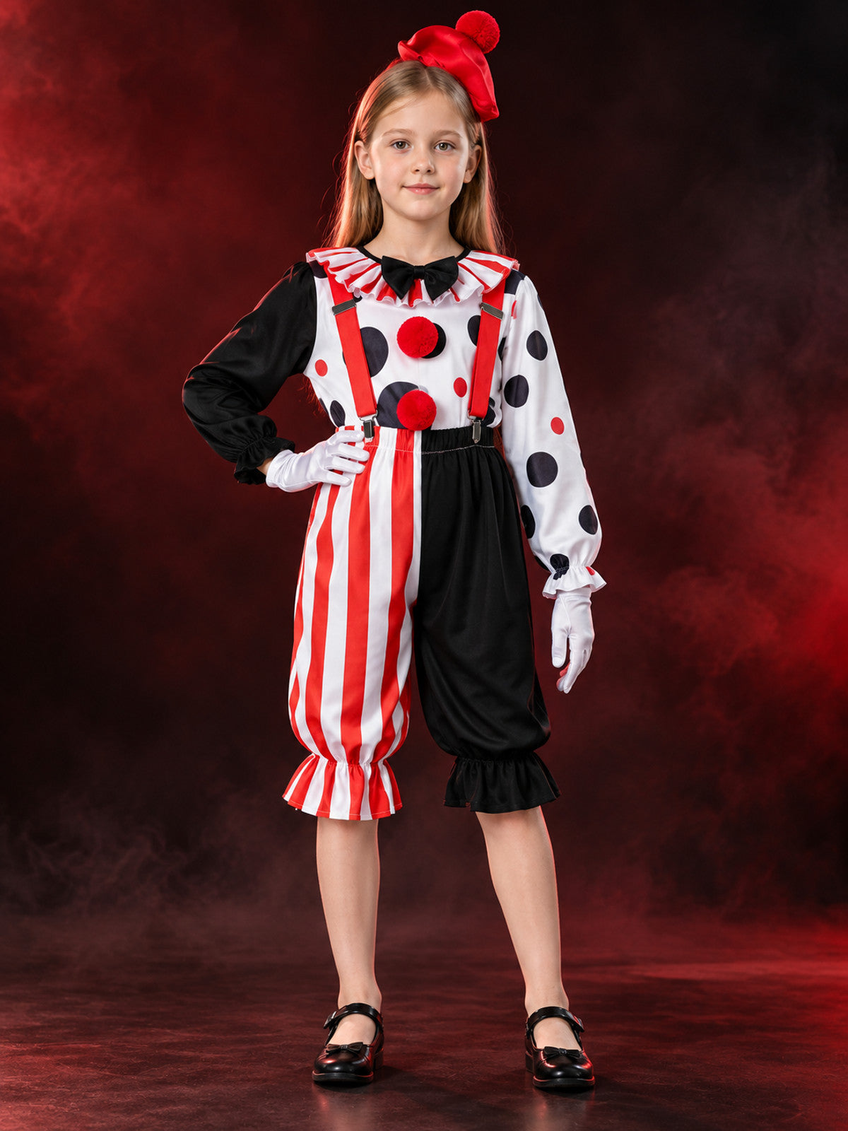 Kids' Clown Costume with Hat, Bow, and Suspenders