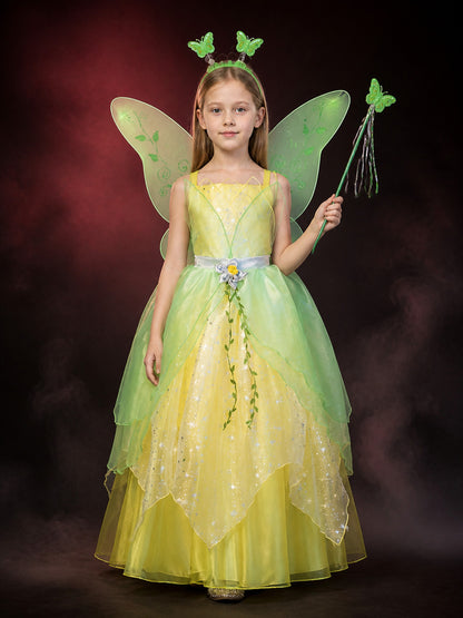Girls Tinker Bell Fairy Dress Costume Set with Wings, Headband & Wand main product view