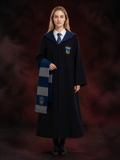 Dark Blue Academic Wizard Costume Set With Robe, Tie, And Scarf main product view