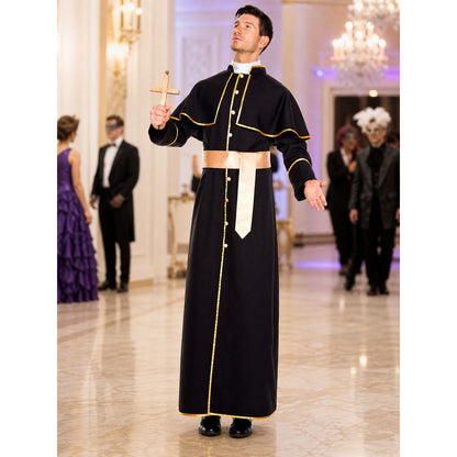 Black Carnival Cassock with Gold Trim and Belt lifestyle