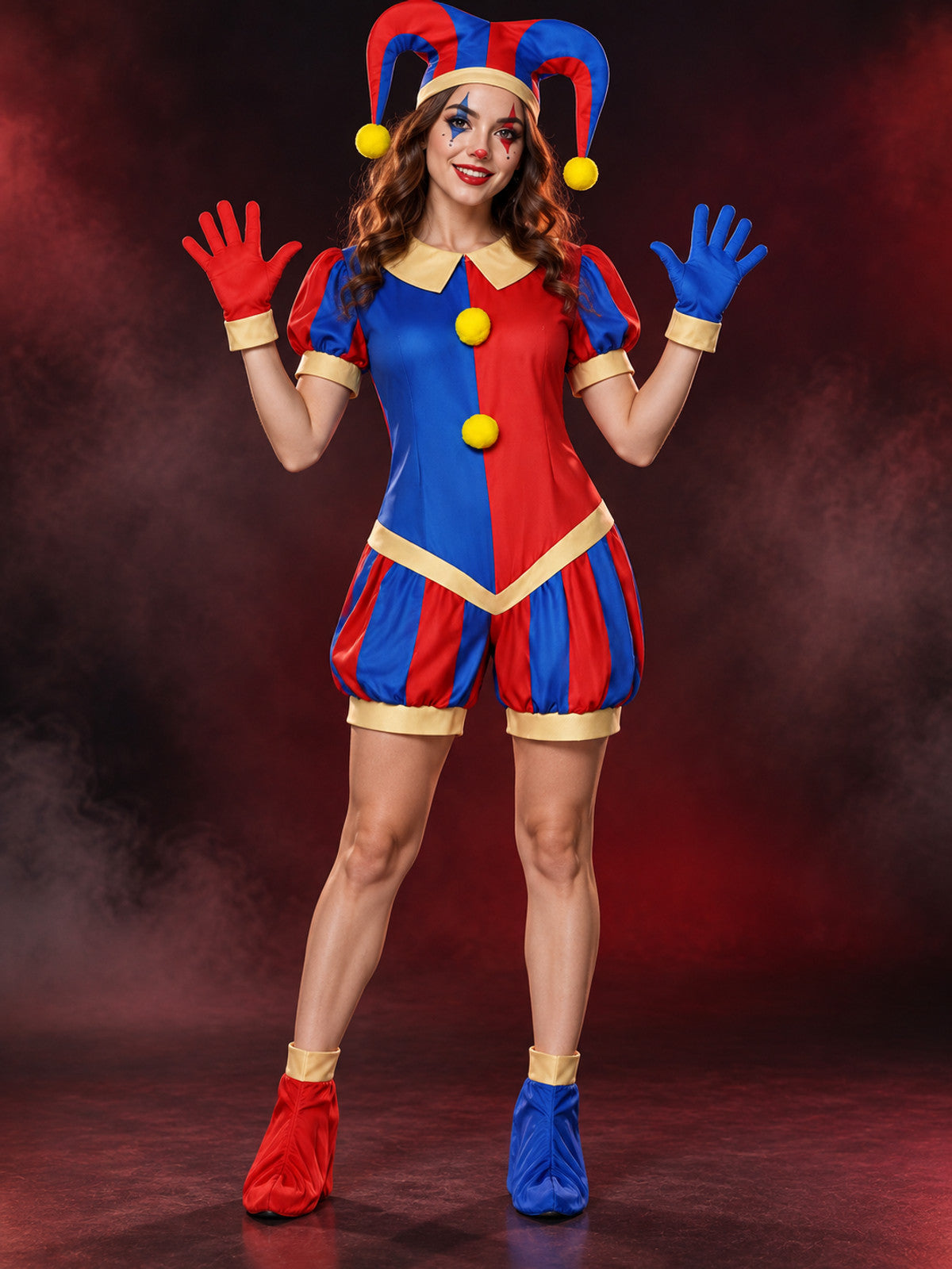 Jester Carnival Costume with Hat, Gloves, and Shoe Covers