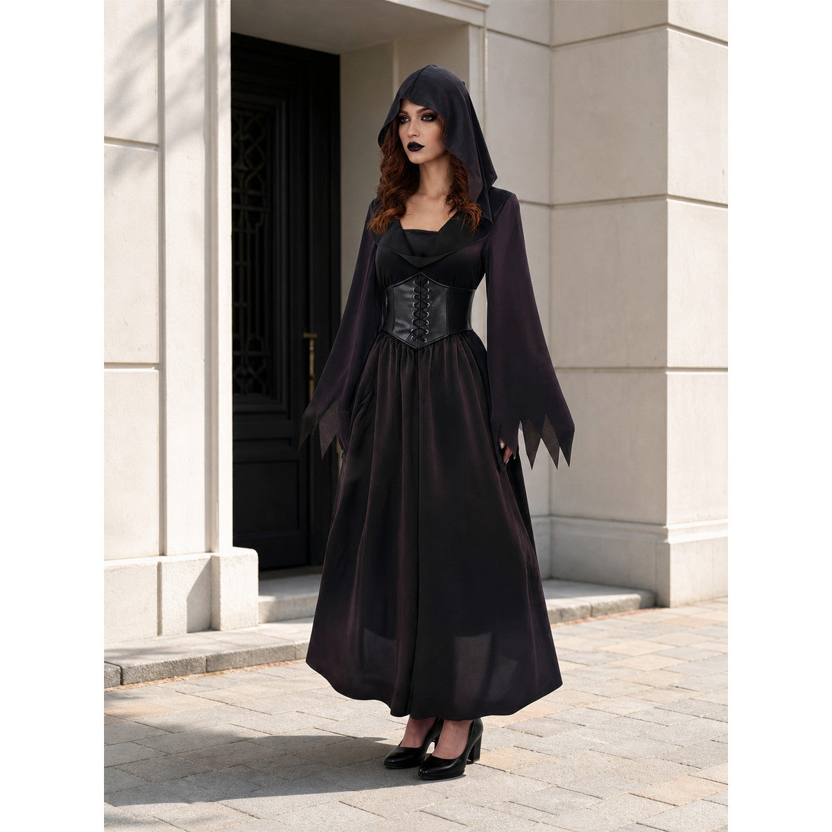 Vampire Cosplay Dress, Black, with Hood Costume Dresses detail