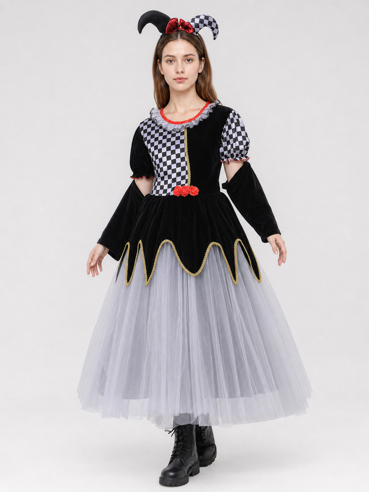 Carnival Dress, Black and White Plaid, Gothic Style Costume Dresses detail