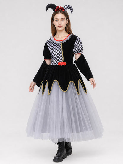 Carnival Dress, Black and White Plaid, Gothic Style Costume Dresses detail