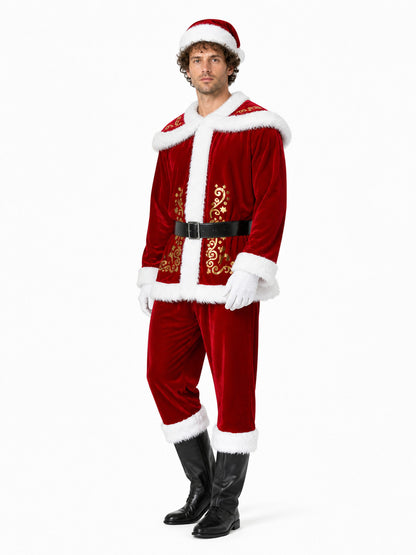 Santa Claus Costume, Red with White Fur Trim and Beard
