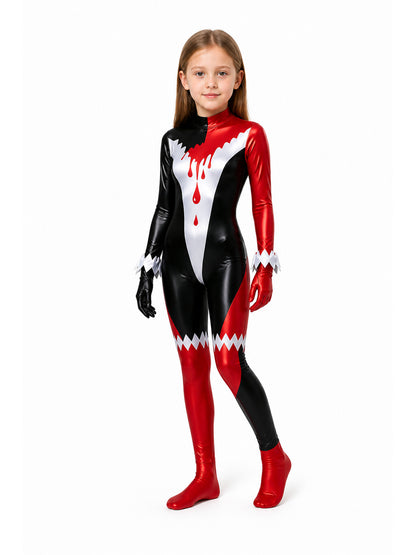 Black, Red, and White Clown Jumpsuit with Bloodstains
