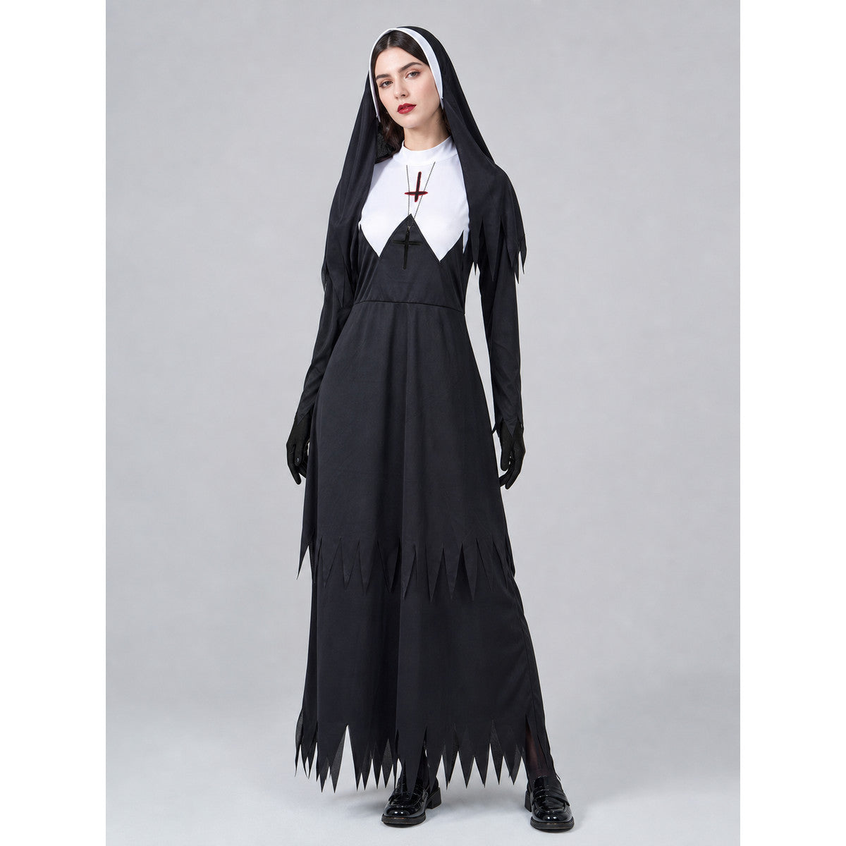 Black Ritual Robe with Cross and Gloves