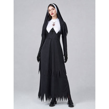 Black Ritual Robe with Cross and Gloves