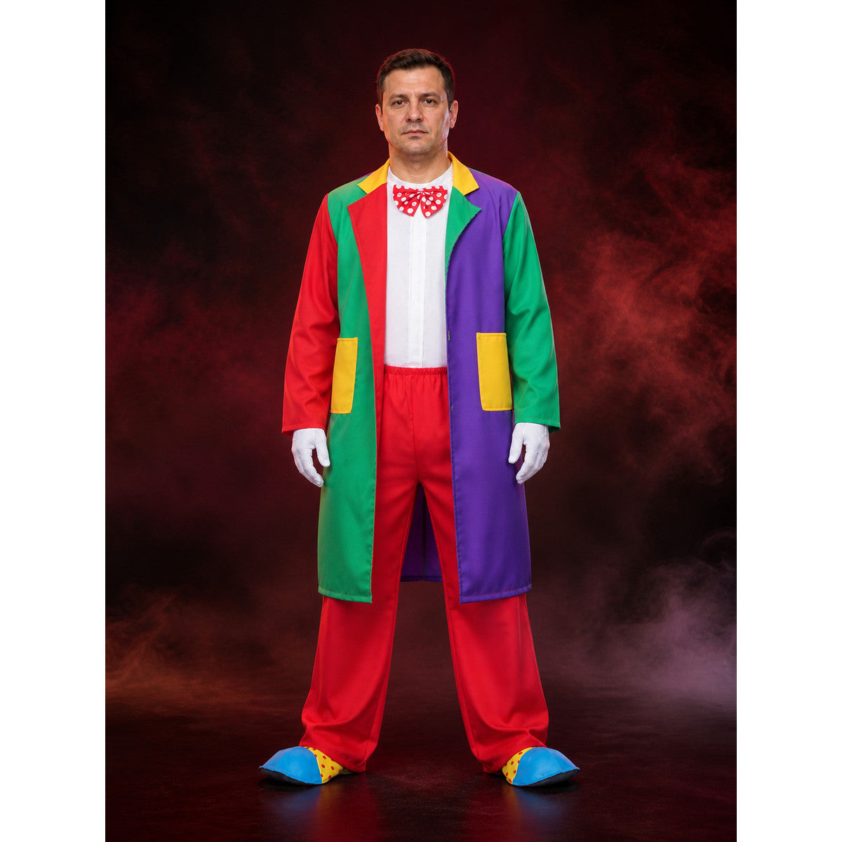 Unisex Halloween Clown Costume Set with Multi-Color Patchwork Robe, Vest, and main product view
