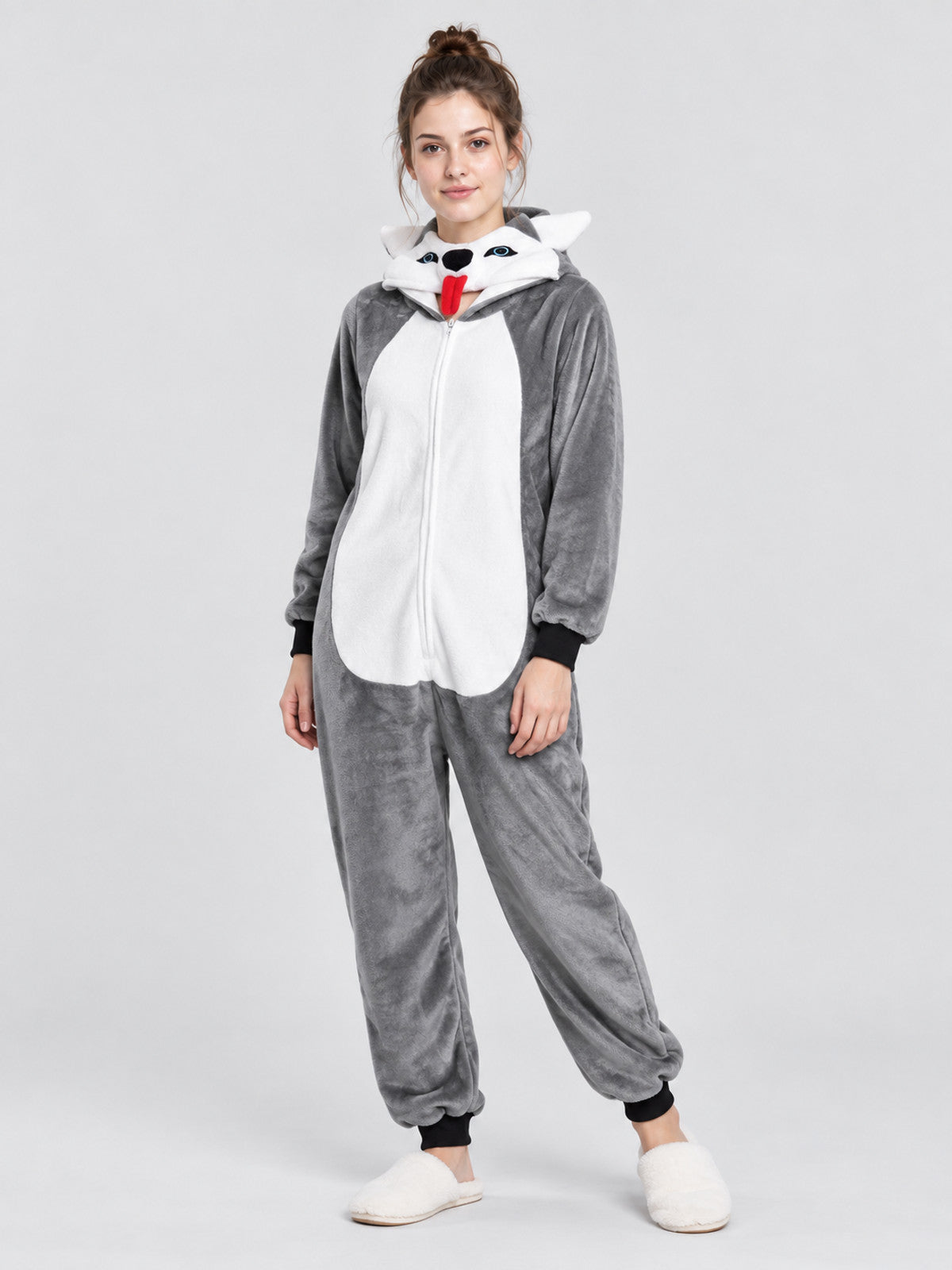 Flannel Hooded Pajama Jumpsuit with Ears
