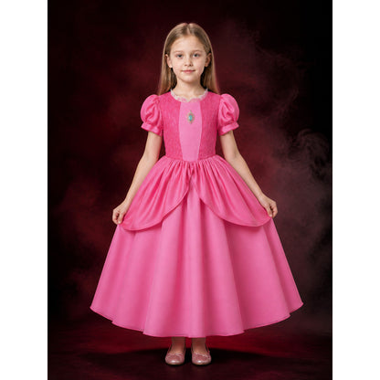 Girls Pink Princess Costume Dress With Lace Collar And Layered Skirt main product view